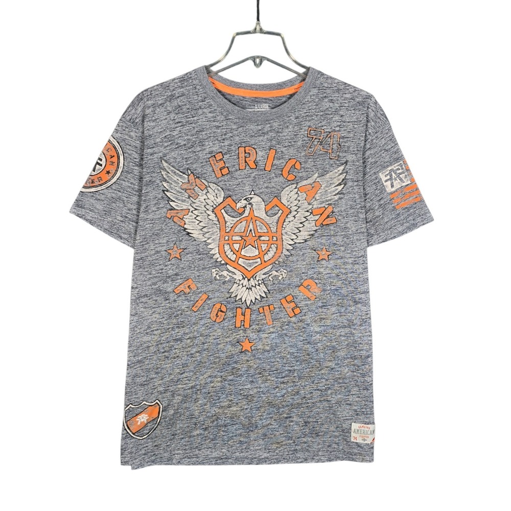 Affliction T-Shirt Mens XL American Fighter MMA Gray Eagle Y2K Heathered USA